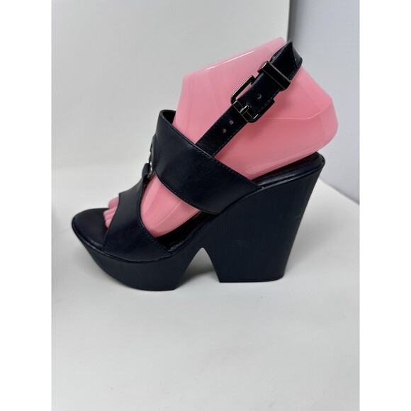 Carlo Rossetti Platform Pump Open Toe Black  Leather Women’s Shoe Size USA 6.5 - Picture 2 of 11